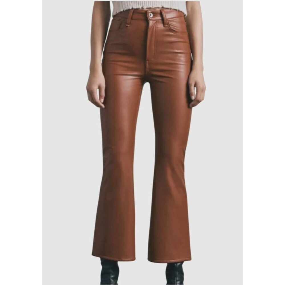 rag & bone Casey Flared Faux Leather Pants Vegan Womens Sz 23 Cognac Brown EUC